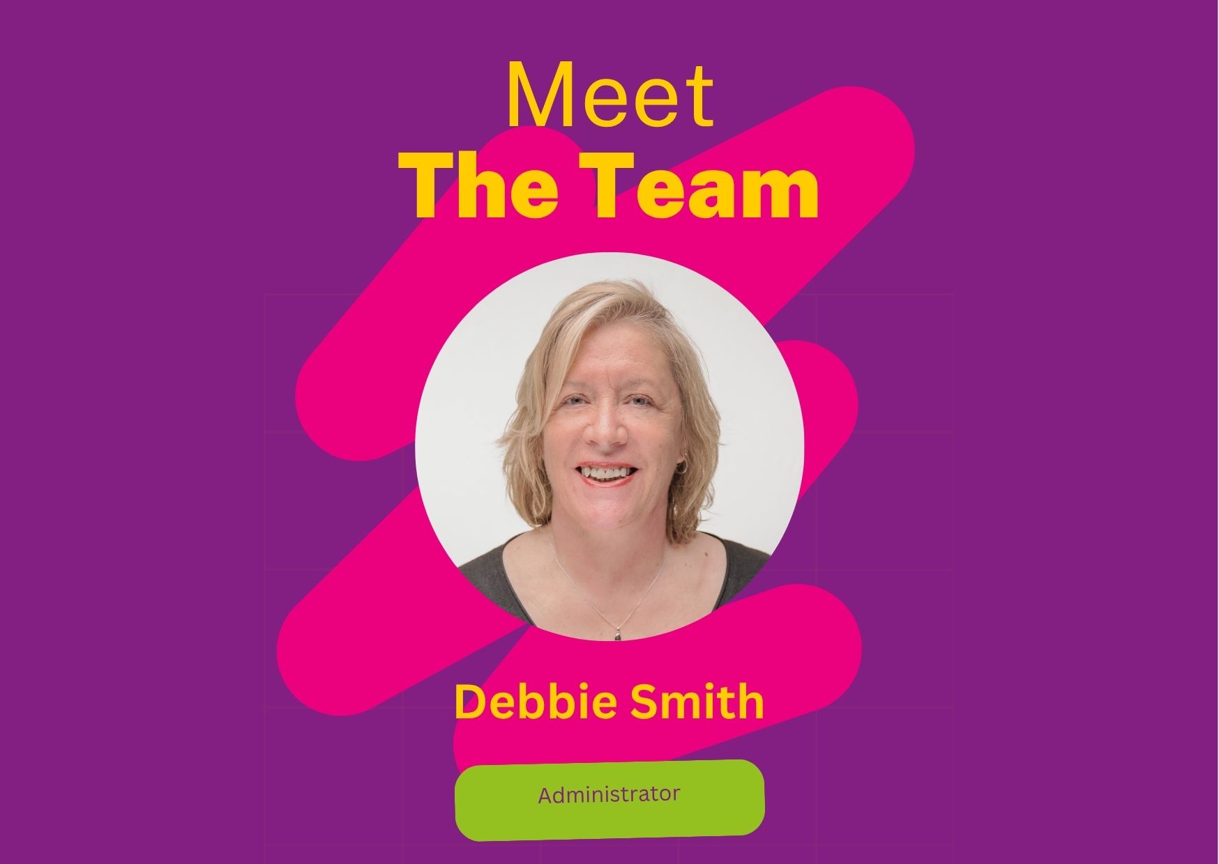 A photo of Debbie with the words 'meet the team'